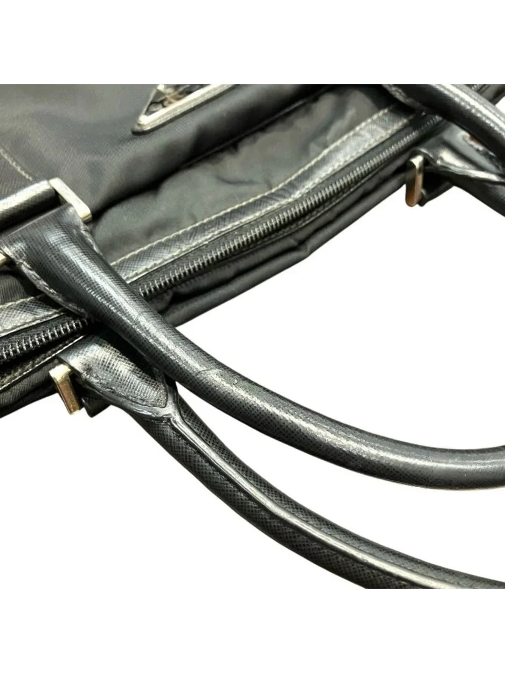 Prada Triangle Logo Briefcase Business Leather Nylon